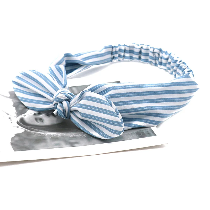 style 8 blue Одноцветный ободок с заячьими ушами для женщин, завязанный бантом, повязка для волос, женский эластичный ободок для волос с заячьими ушками, головной убор, аксессуары для волос - Цвет: style 8 blue