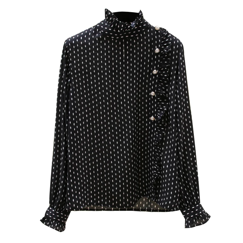 

2020 Autumn New Retro Hong Kong Style Ladies Shirt Design Sense Niche Chiffon Long-sleeved Blouse, All-match GX1415