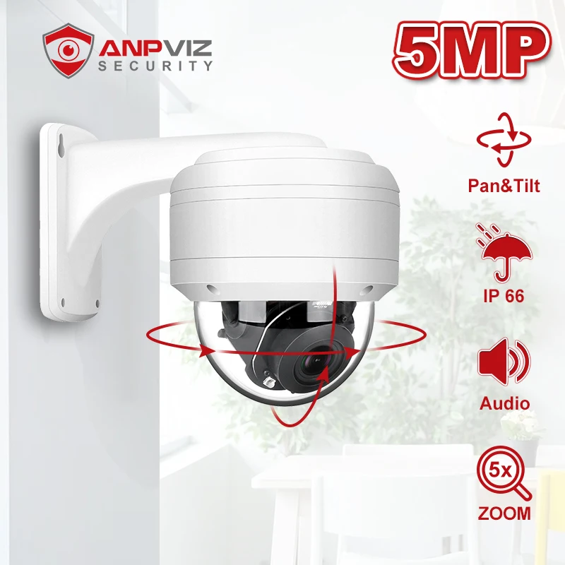 Anpviz 5MP купольная POE PTZ IP камера наружный 5X оптический зум 2 7 13 5 мм с аудио дома/на