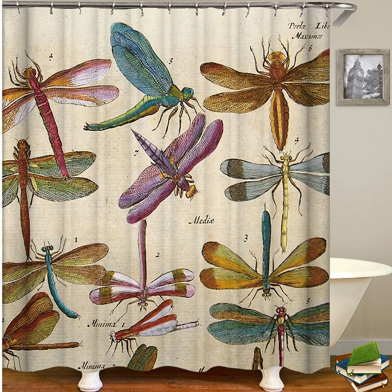 

Dragonfly Shower Curtain Colorful Insects Cortina Ducha Tela Impermeable Flying Animal Dragonfly Curtains For The Bathroom