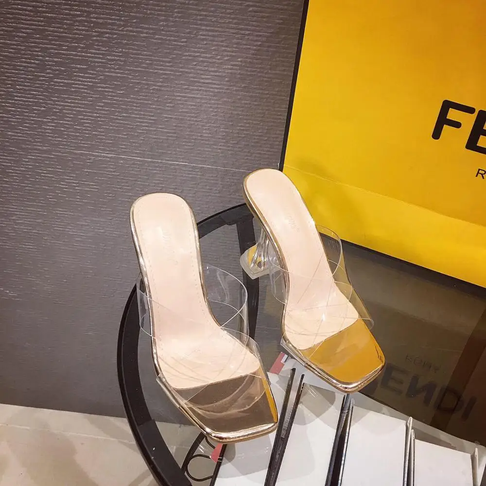 LanLoJer Summer PVC Women Slippers Sandals Shoes Open Toe Crystal Cup High Heels Slip-on Ladies Transparent Pumps | Обувь