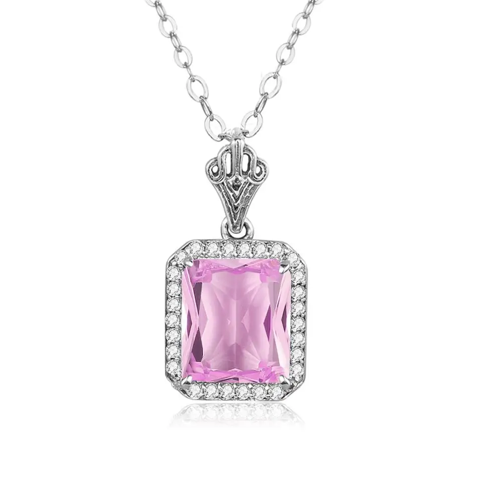 

Szjinao 14k Gold Pendant Pink Crystal With Diamonds Women Fine Jewelry Gemstone Cute Colgantes Mujer Moda Square Shape Gifts Hot