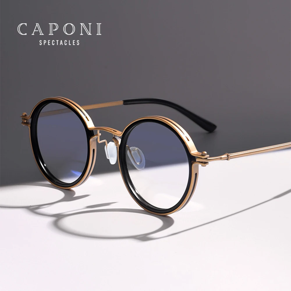 CAPONI Pure Titanium Men's Glasses Frame Popular Retro Round Eye Frames Support Customized Prescription Optical Glasses J0042