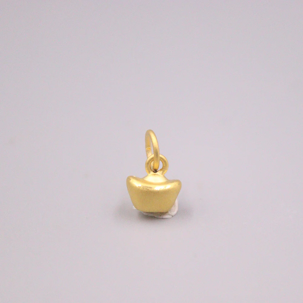 Real Pure 24K 3D Yellow Gold Pendant Lucky Small Ingot Yuanbao Pendant 0.4-0.5g Men Women Gift