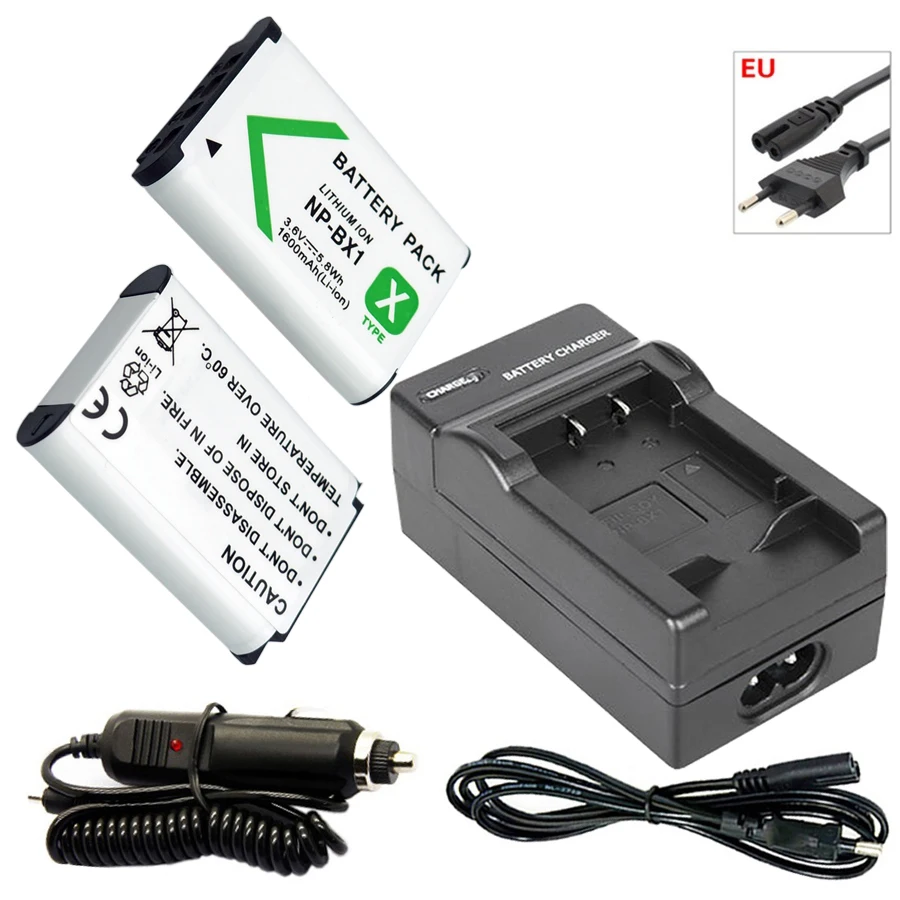 

2x NP-BX1 3.6V 1600mAh Battery bateria NPBX1 NP BX1+EU Cable Charger for Sony Camera HDR-AS100v AS30v HX50 DSC-RX100 HX400 WX350