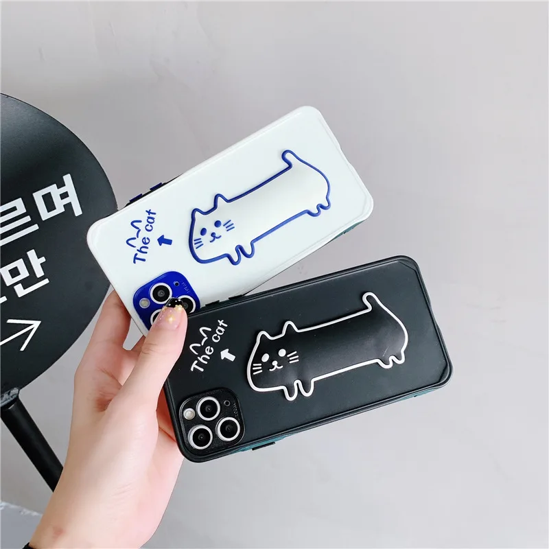 

Cute 3D Cartoon Cat Phone Case for iPhone 11 12 Pro X XR XS Max 7 8 Plus White Black Lovely Cat Removable Camera Back Cover