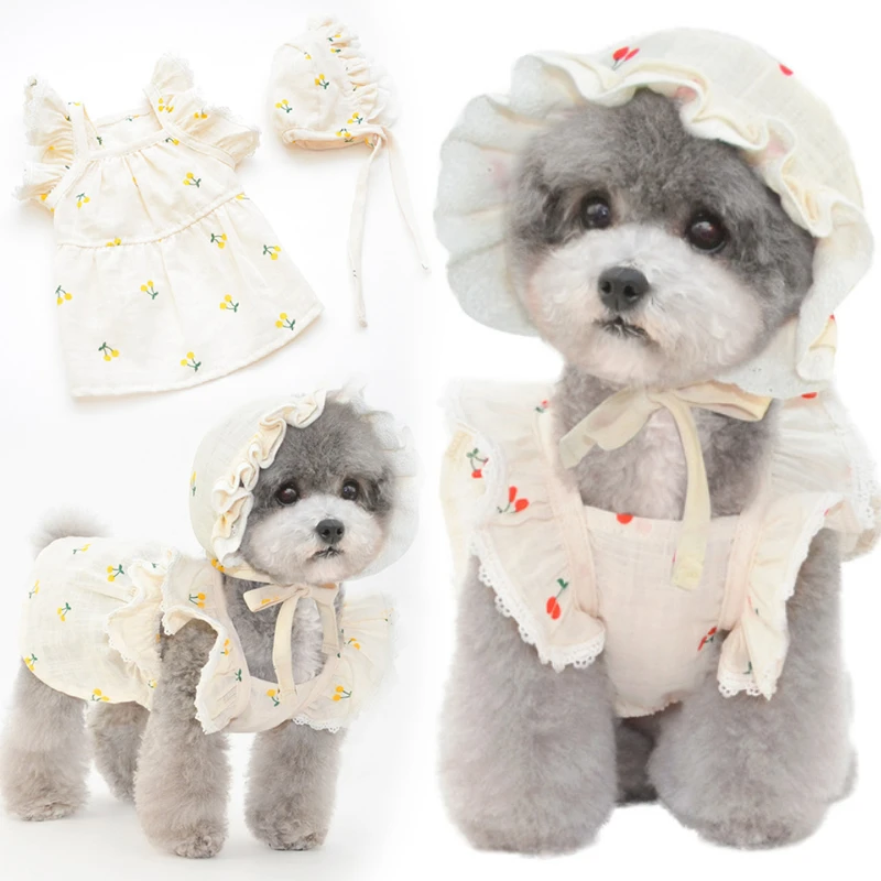 

Платье с изображением собаки шляпа Кепка летняя кошка собака платья юбка для отдыха на открытом воздухе одежда для домашних питомцев щенко...