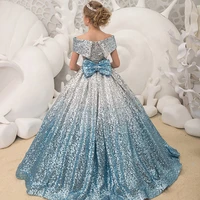 kids prom dresses 2021 girls elegant sequins ball gowns with bow teenagers evening party formal dress girl duinceanera dresses