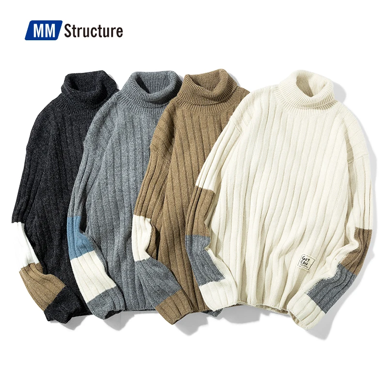 Зимние теплые мужские свитера с высоким воротником японские повседневные