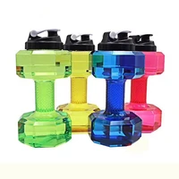 2 5l colorful transparent dumbbell fitness water bottle portable plastic space cup drinkware sports outdoor leakproof water cup