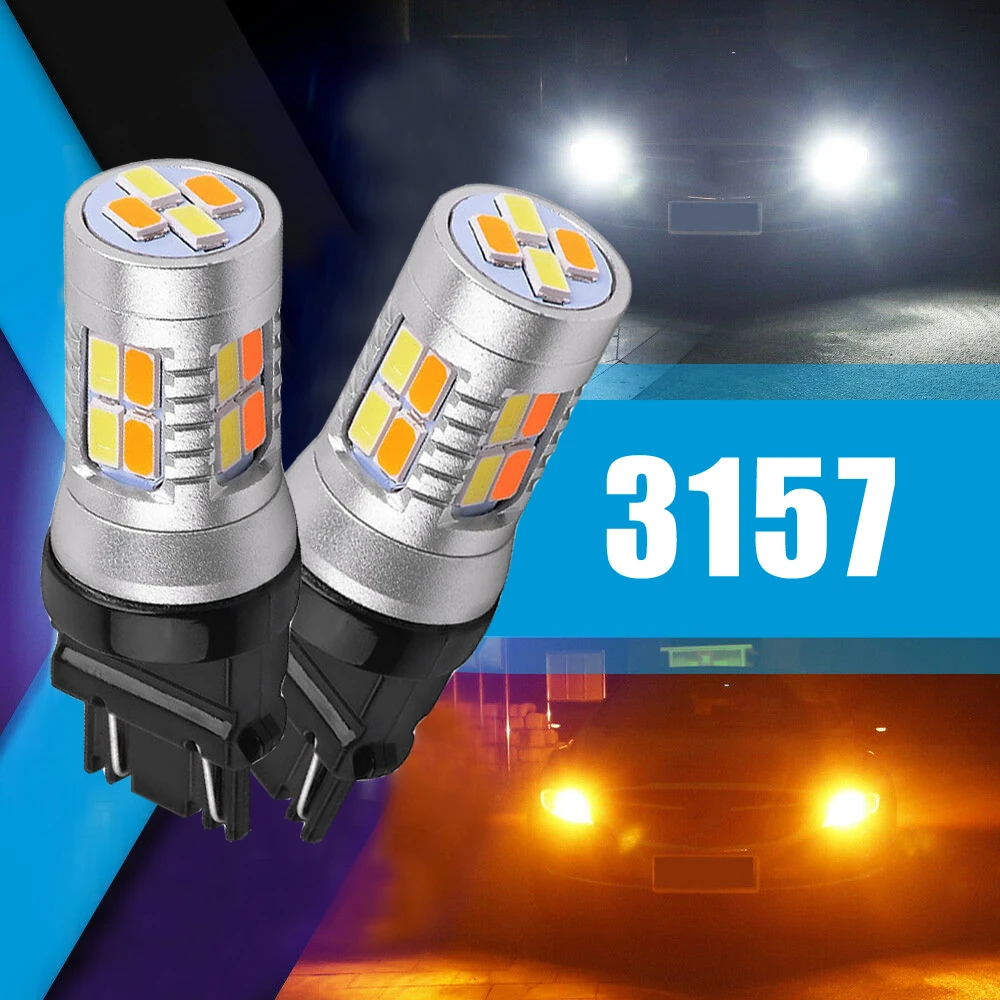 

2pcs 3157 5730 LED Switchback Dual Color White Amber Trailer Light Bulbs Lamp 12V Car Auto Truck Vehicle Accessories Universal