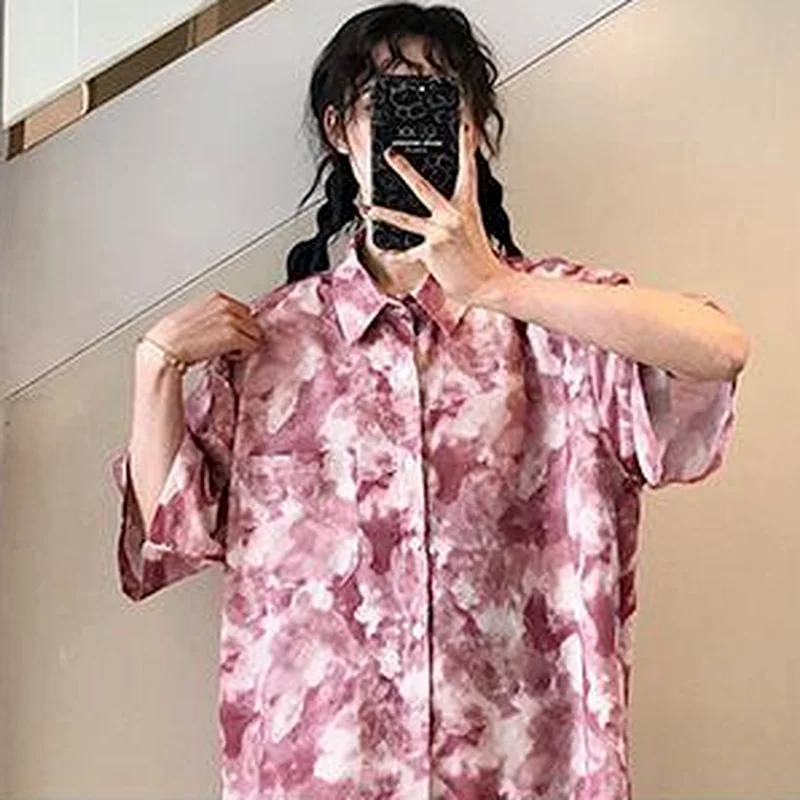 Рубашки женские с коротким рукавом шикарные Свободные повседневные
