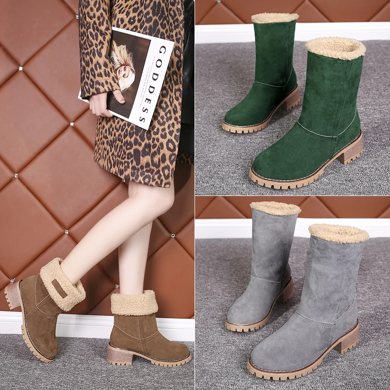

Fashion Women Shoes Plush Winter Snow Boots Women Keep Warm Ankle Mid Boots Ladies High Heels Cotton Shoes For Women