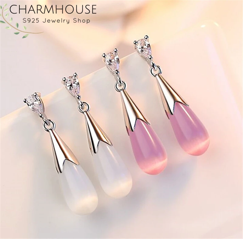 

Charmhouse серьги гвоздики для женщин леди S925 чистого серебра опал «Капля воды» сережки Brincos Femme свадебные ювелирные украшения