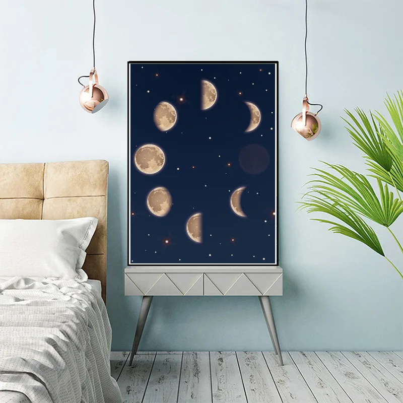 

Moon Phase Decorative Painting Prints Poster Canvas Picture Painting Decoration for Home Living Room Frameless Wall Paintings