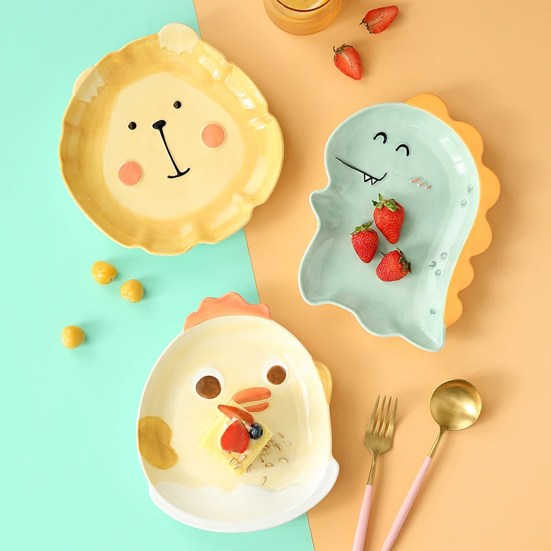 

Cute Tableware for Children Ceramic Dinnerware Cartoon Creativity Animal Shape Cake Dessert Plate Home Kitchen Breakfast Dish