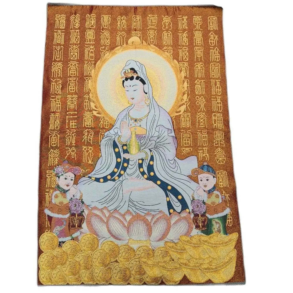 China Old Tibet Silk Thangka Like Hanging Painting Fengshui Guanyin | Дом и сад