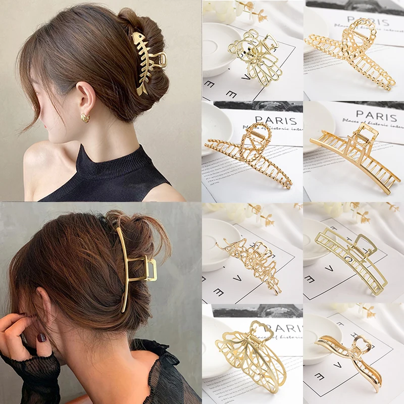 

2021 New Women Elegant Gold Hollow Geometric Metal Hair Claw Vintage Hair Clips Headband Hairpin Hair Crab Hair Accessories