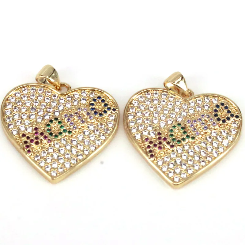 

6Pcs CZ Micro Pave Heart Charms For Jewelry Making, Dainty Crystal Zirconia MAMA Pendant, Gold Plated Charms, Accessories