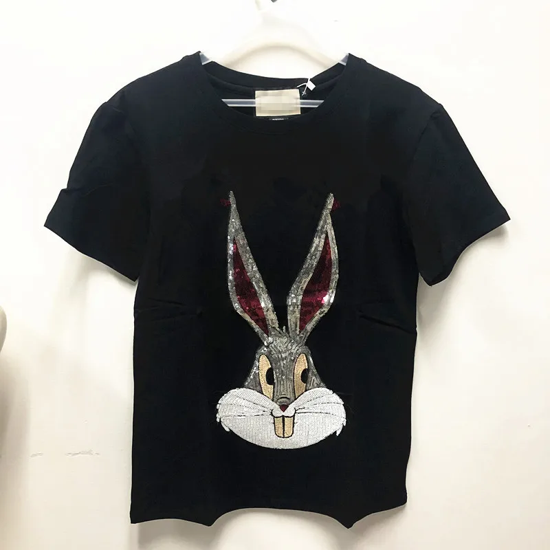 100% хлопок женская летняя футболка с надписью короткий рукав Милая кроликом топы