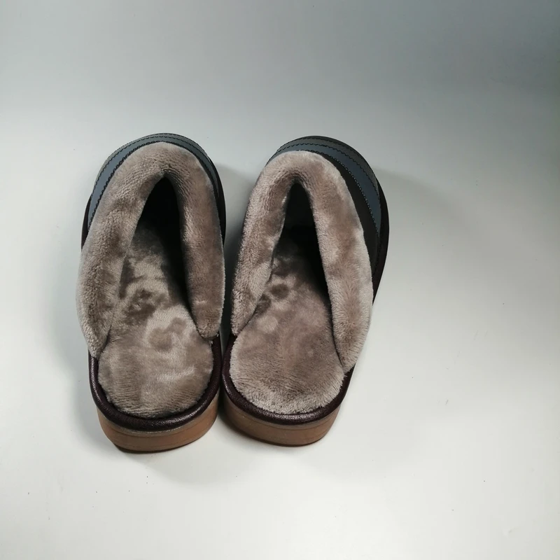 Зимние домашние тапочки мужские из натуральной коровья кожа мода Мужская теплая