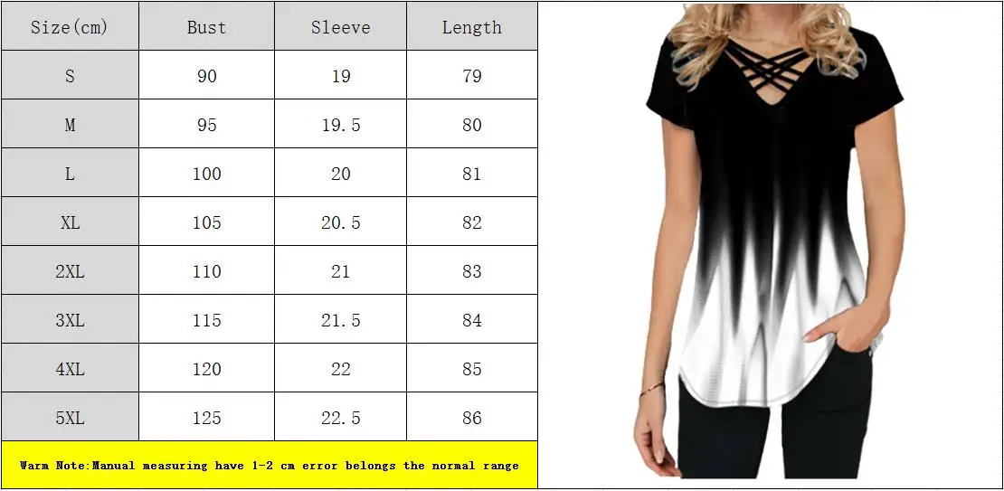

Women Short Sleeve V-Neck Cross Top Plus Size Female T Shirts Casual Tie Dye Gradient Print T Shirt Summer Tops