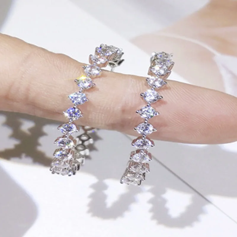 

Luxury Large Circle Crystal Hoop Earrings for Women Fashion Shiny Bling Iced Out CZ Zircon Big Earring Party Wedding Jewelry