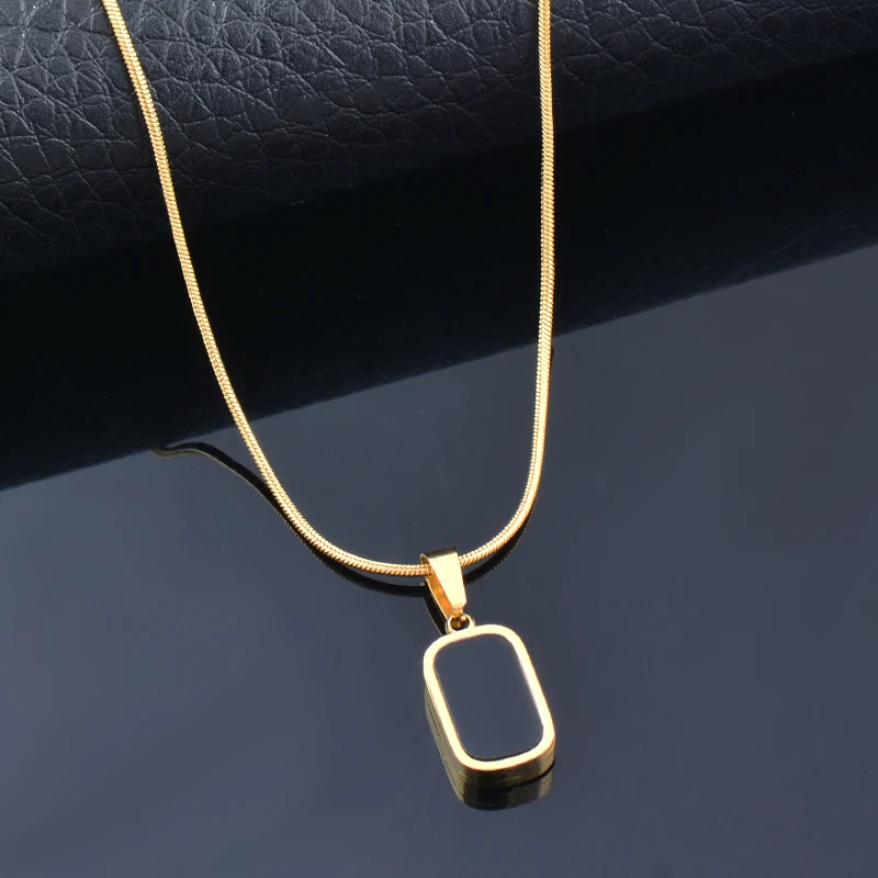 

SINLEERY Black rectangular pendant stainless steel necklace Couple Jewelry on the neck Gold color necklaces for women XL396 SSK