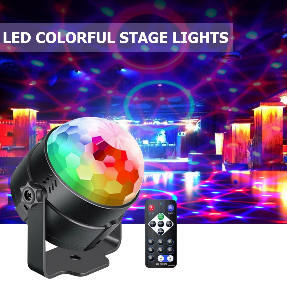 

Диско-Шар, вращающийся со звуковой активацией, 3 режима, 3 светодиода, 3 светодиода