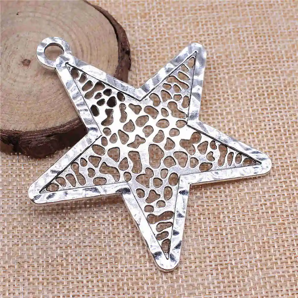 

Jewelery Pendants Making Charms For Jewelry 2pcs Big Hollow Pentagram Star Charms 74x70mm Antique Silver Plated