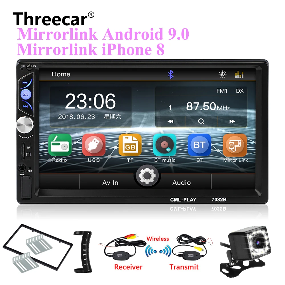 2din Автомагнитола " сенсорный mirrorlink Android 9 плеер для сабвуфера MP5 плеер Авторадио Bluetooth Камера заднего вида магнитофон