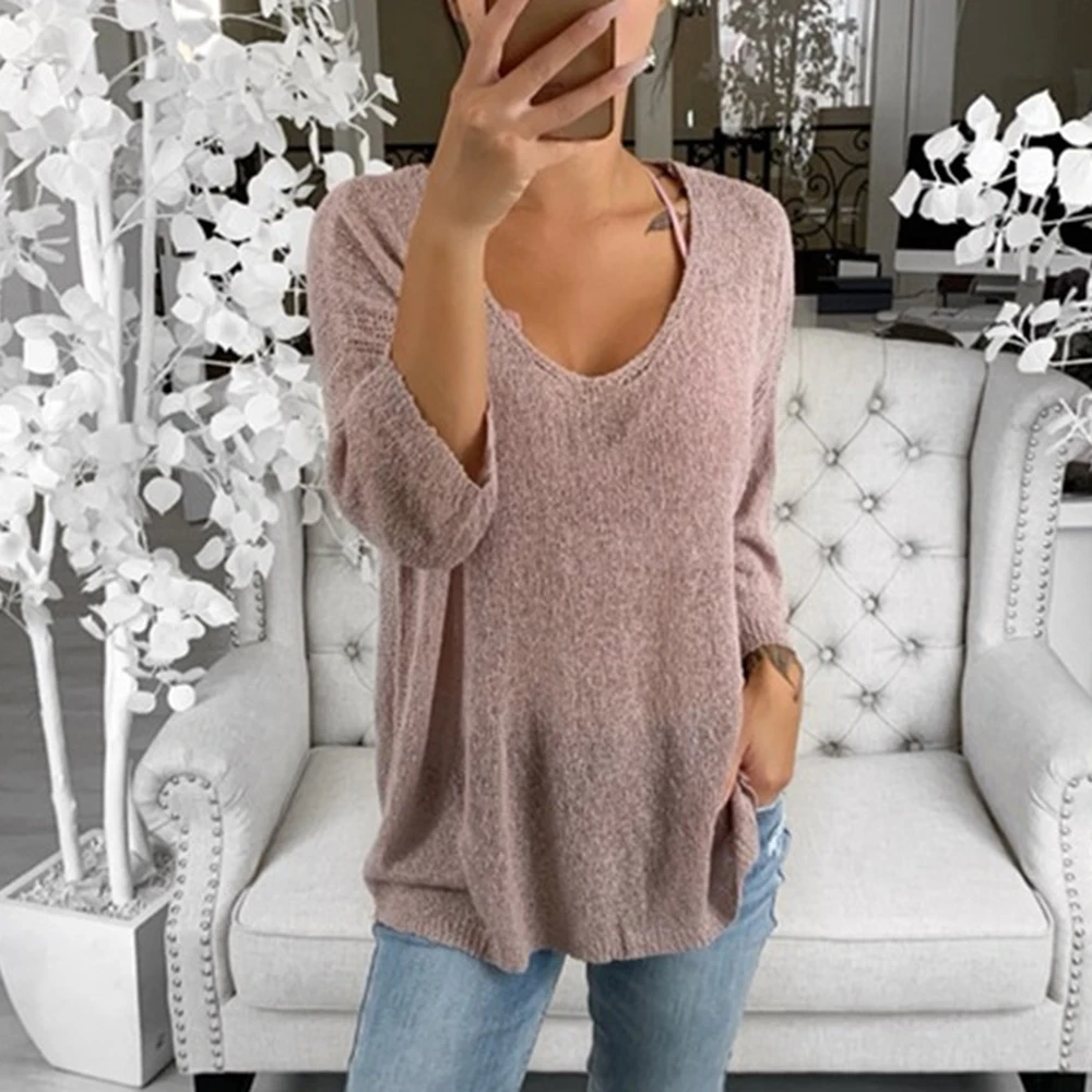 Женские Модные свободные тонкие трикотажные пуловеры с длинным рукавом женские