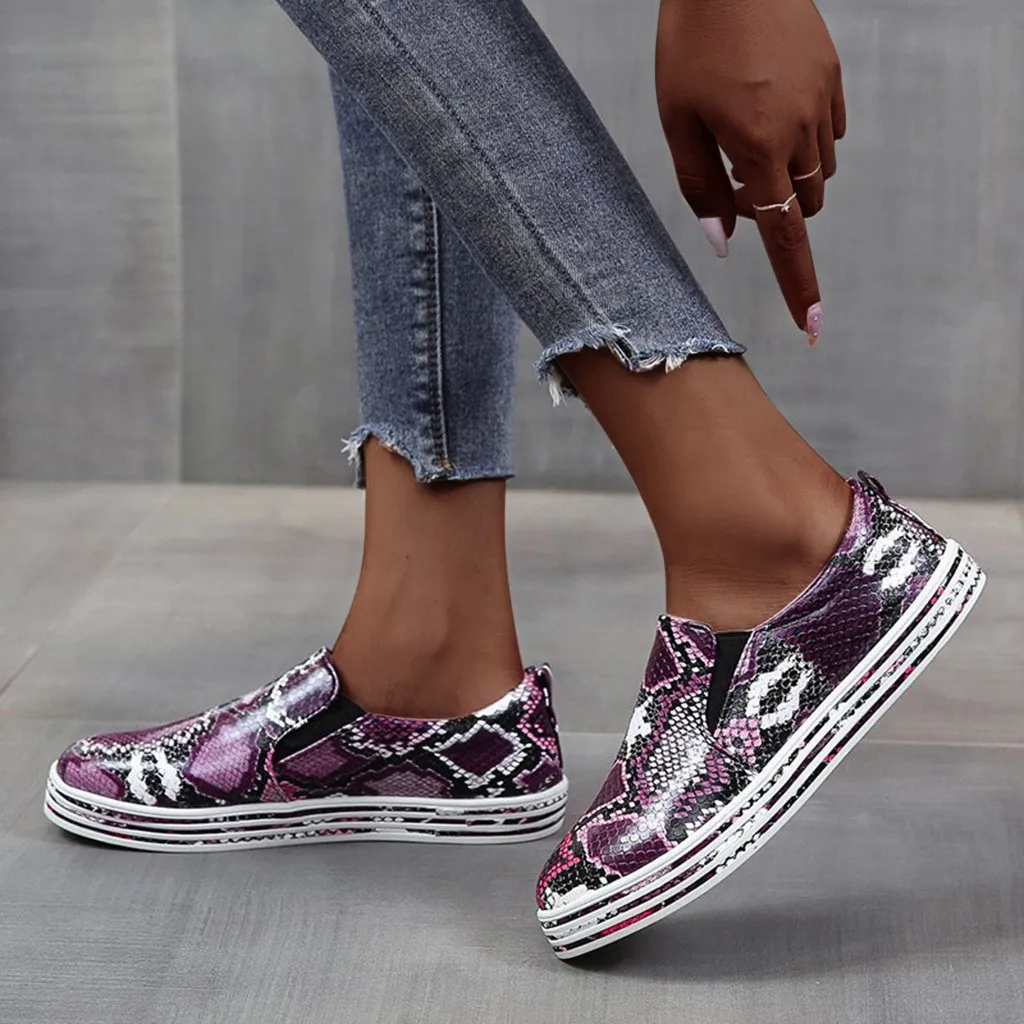 sports shoes for women gym Womens Walk Sports Casual Flats Shoe Snake Print Classic Slip-on Sneakers zapatos para correr #z | Спорт и