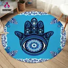 Ковер с изображением сглаза хамсы от Ismot Esha, ковер для спальни, мандала, круглый ковер, ручная работа, синий хиппи, напольный коврик, перо павлина, игровой коврик 150 см