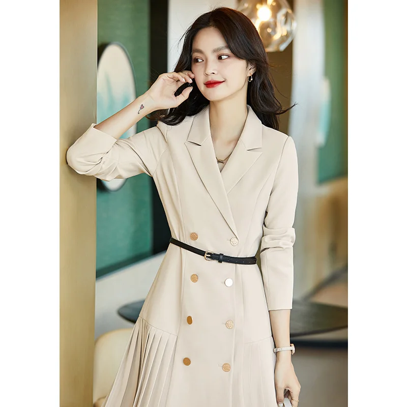 

Double breasted suit dress women's long sleeve 2021 autumn new style fashion skirt pleated skirt #lq11489