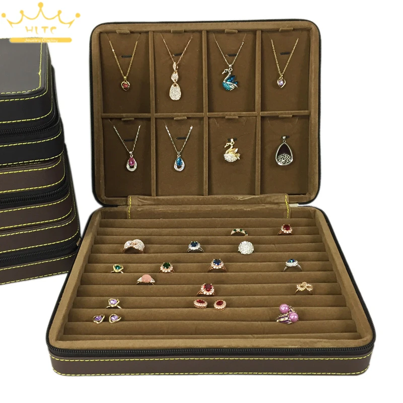 Купить Органайзер на молнии для ожерелья, подвески, кольца, кожаный Бархатный Чехол, деловой дорожный контейнер для хранения ювелирных изделий выс...