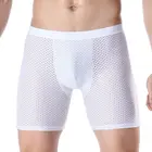 Мужские Длинные боксеры, нижнее белье для мужчин, мужские боксеры, сексуальные сетчатые дышащие мужские шорты, мужские трусы