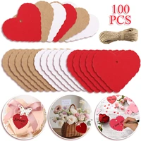 100 pcs valentine gift tags love heart paper label with 10 m jute twine hanging blank cards for wedding birthday party diy gift
