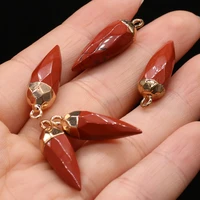 2pcs natural gilded charm red stone pendant for women necklace earrings accessories or jewelry making gifts size 8x25mm