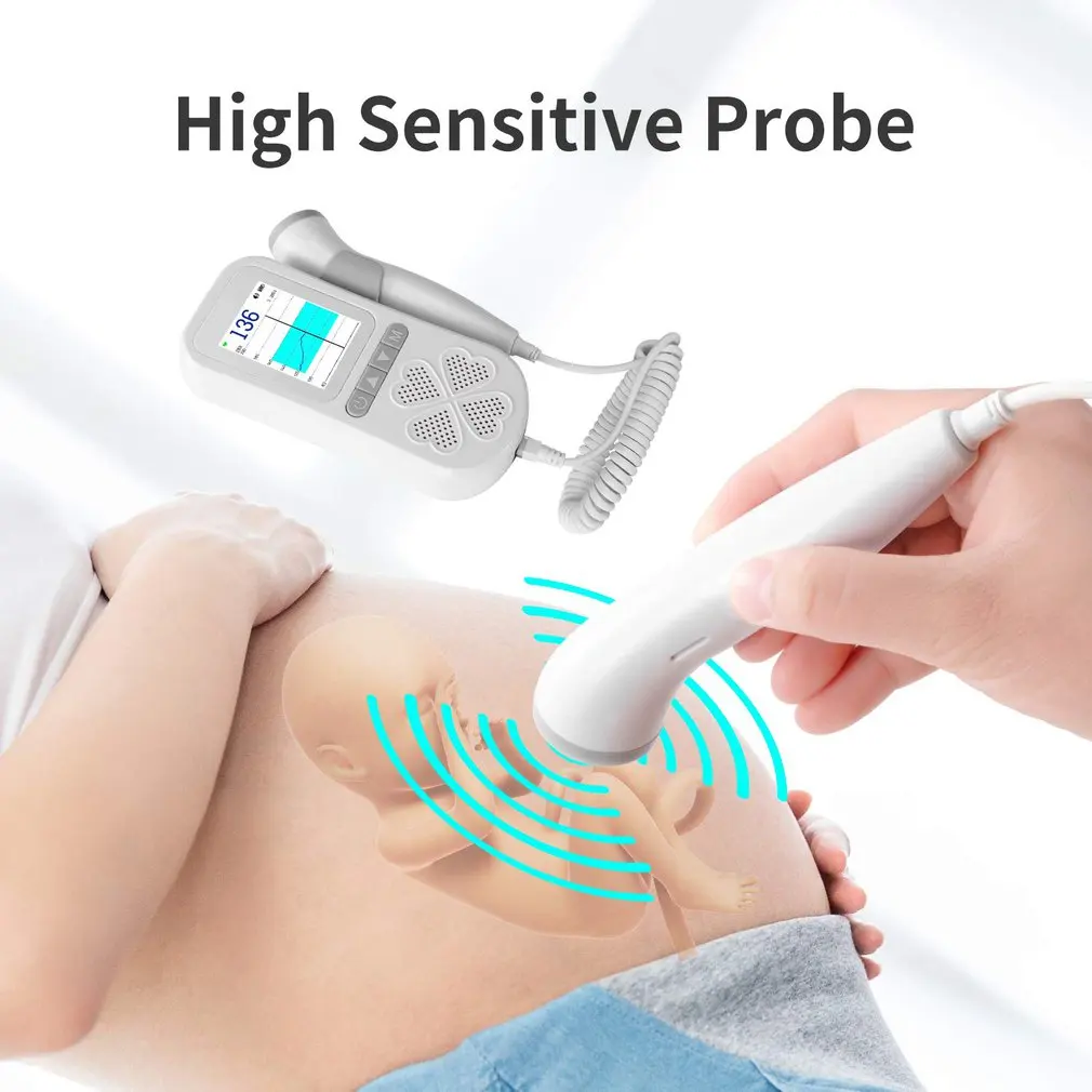 Medidor de frecuencia card&iacute;aca Fetal para mujeres embarazadas, dispositivo Doppler recargable, f&aacute;cil de leer, sin radiaci&oacute;n, Modos duales-1