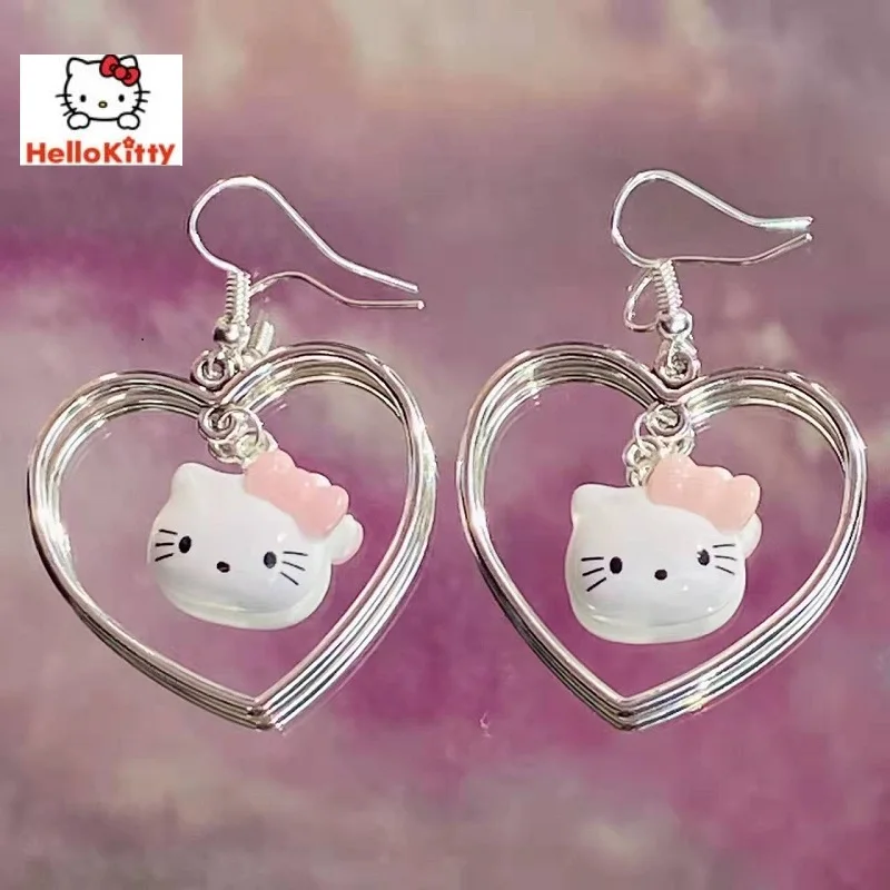 

Серьги Hello Kitty в стиле ретро с бабочками, серьги в форме сердца, серьги с подвесками в европейском и американском стиле, украшения для девочек, подарки на день рождения