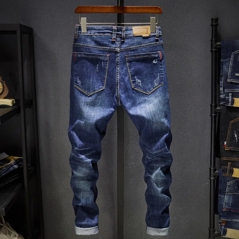 2020 Men New Fashion Distressed Holes Jeans Casual Cotton Slim Blue Long Pants Denim Motorcycle Biker Autumn | Мужская одежда