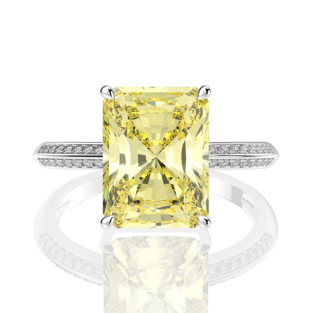 

CMajor Стерлинговое Серебро синтетический алмаз ювелирные изделия мода 14ct кубический циркон Желтый прямоугольник 9*12 мм классическое кольцо д...