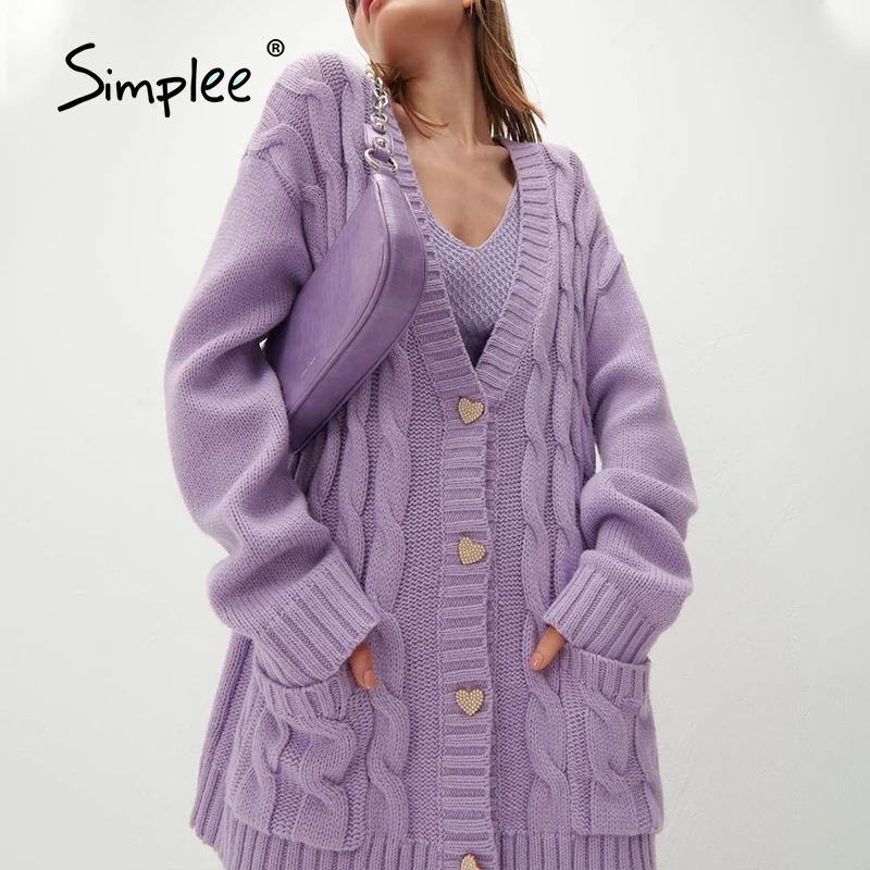 Simplee свободный женский длинный кардиган с v-образным вырезом и карманом зимний