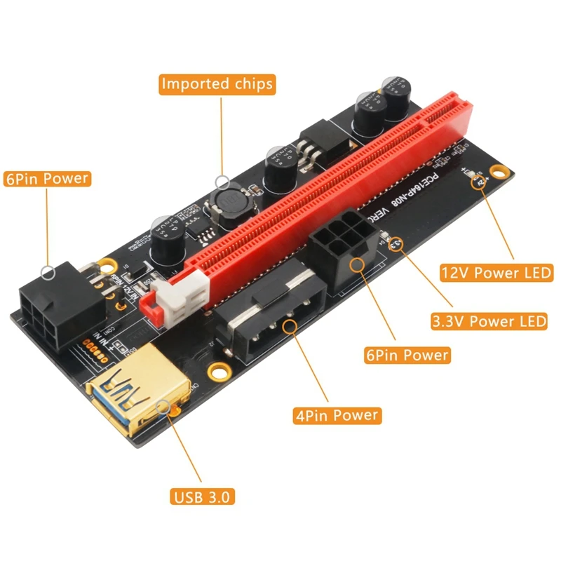 

6 Pcs Upgrade Version PCI-E Riser 009 1X 4X 8X 16X Extender PCI-E USB Riser 009S Dual 6Pin Adapter Card for BTC Miner