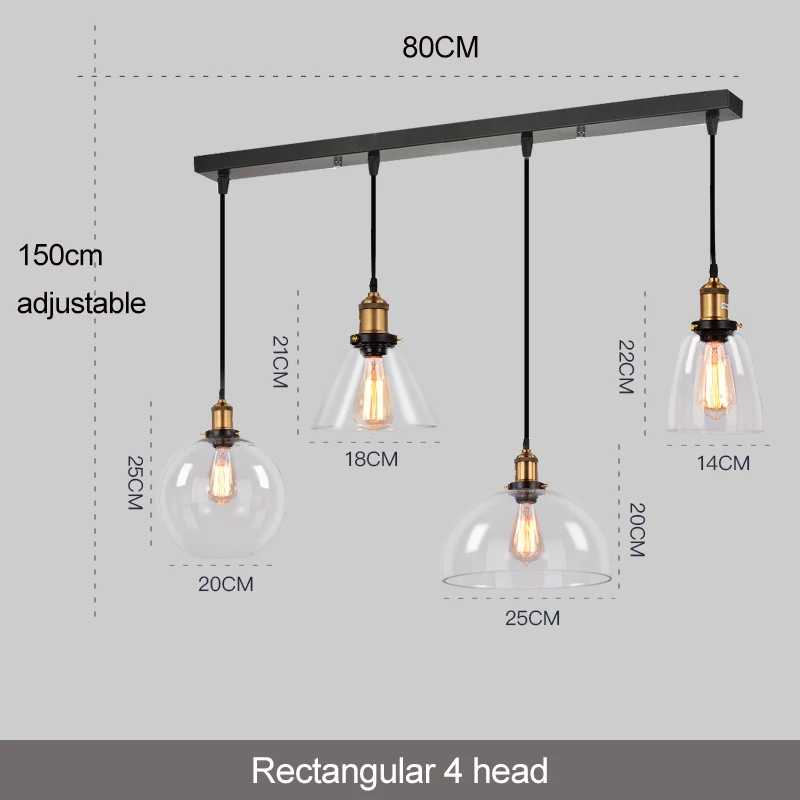 I-Rectangular 4 head Светильник-лампа, подвесной светильник, Янтарный/дымчатый серый стеклянный подвесной светильник для ресторана, винтажный выдвижной настенный светильник, американский стиль ZDD0024 - Цвет корпуса: I-Rectangular 4 head
