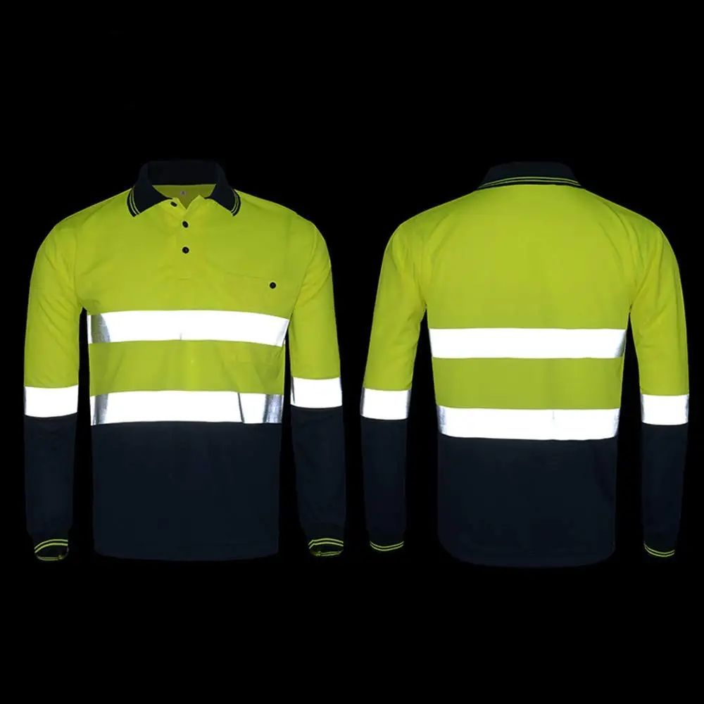 

High Visibility Long Sleeve Shirt,Two Tone Yellow Navy Safety Polo Shirt with Reflective Stripes Hi Vis Construction Workwear