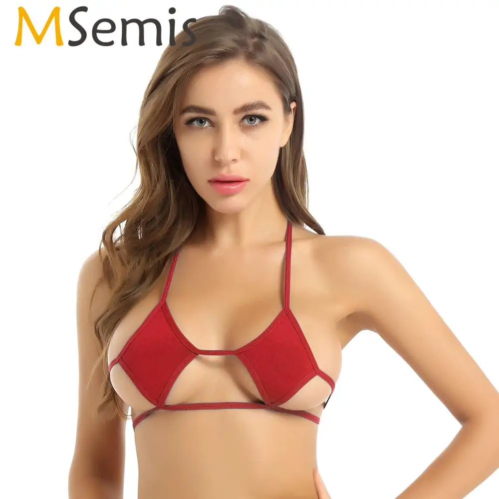 

MSemis Womens Bra Sexy Erotic Strapless Bra Top Rhombic Shaped Cups Backless Harness Lingerie Mini Micro Bikini Bra Underwear