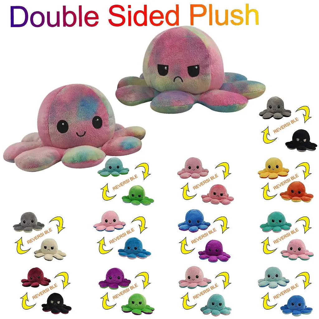 Двусторонняя кукла Octopu с откидной крышкой разные настроения Poulpe Peluche réversible
