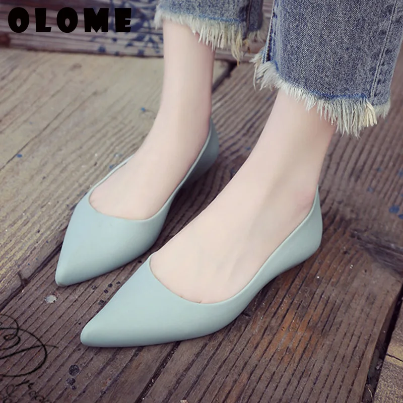 

Flat Shoes Women Shallow MouthRain Boots Female Spring And Autumn Flat Jelly Shoes Pointed Solid Color Casual Work Flats Shoes